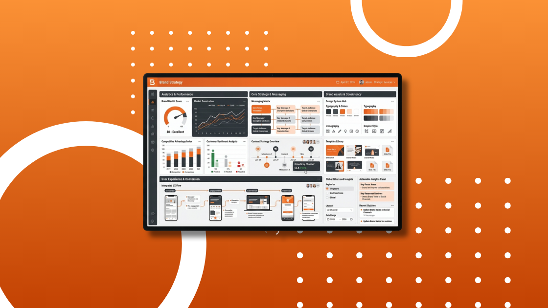 Brand strategy illustration with target, marketing analytics, and business growth elements