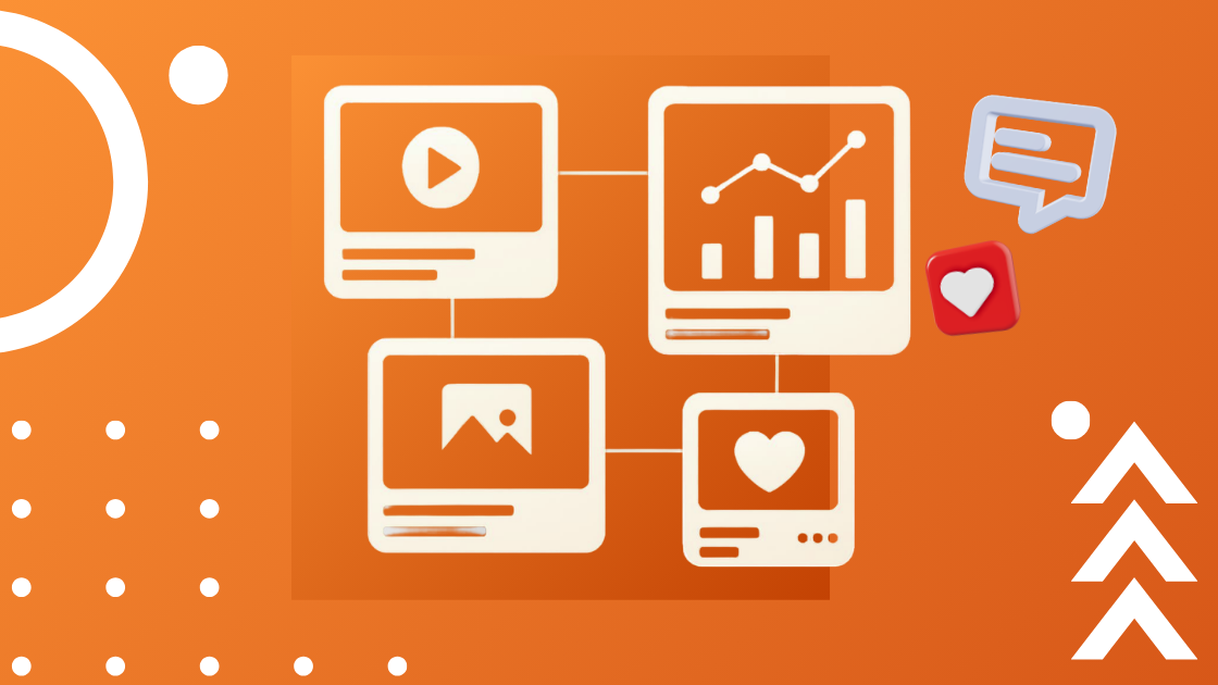 Social media marketing illustration with smartphone, analytics chart, and social media icons representing agency services